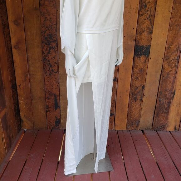 Halston Heritage Satin Wrap Effect Gown Off-white - Picture 8 of 16